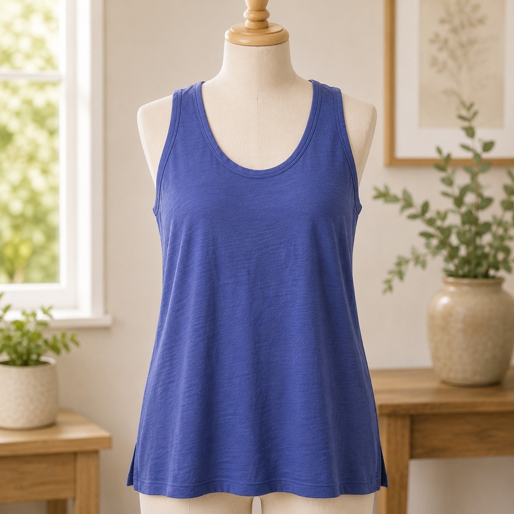 CP Shades Tank Top Womens Large‎ Blue Cotton Gauze Scoop Neck Sleeveless Relaxed